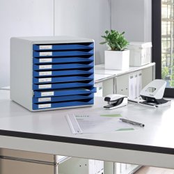 Leitz Skuffekabinet A4 10 skuffer - gr med bl skuffer