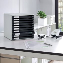 Leitz Skuffekabinet A4 10 skuffer - gr med sorte skuffer