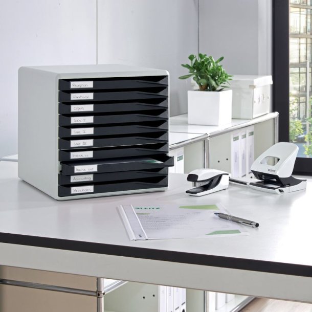 Leitz Skuffekabinet A4 10 skuffer - gr med sorte skuffer