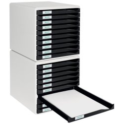 Leitz Skuffekabinet A4 10 skuffer - gr med sorte skuffer