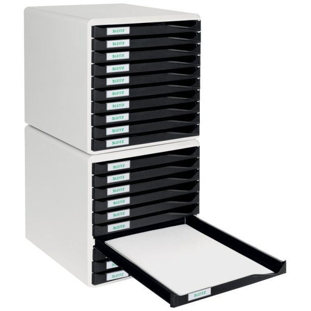 Leitz Skuffekabinet A4 10 skuffer - gr med sorte skuffer