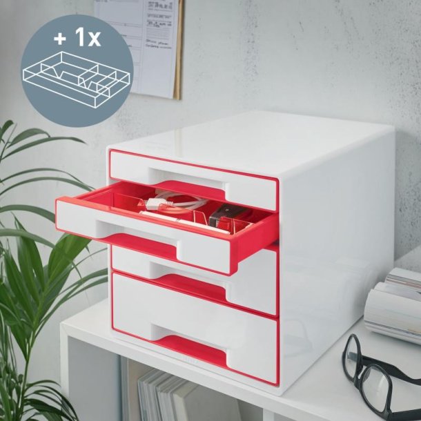 Leitz Skuffekabinet A4 Desk Cube - 4 skuffer - WOW hvid med rd