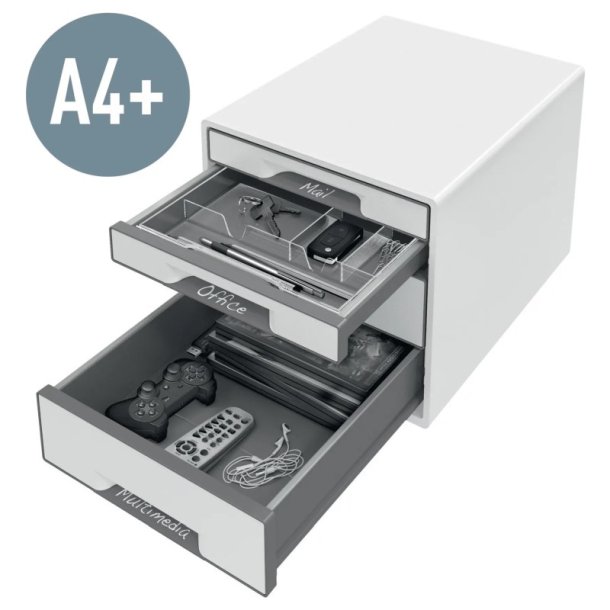Leitz Skuffekabinet A4 Desk Cube - 4 skuffer - WOW hvid med sort