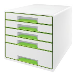 Leitz Skuffekabinet A4 Desk Cube - 5 skuffer - WOW hvid med grn