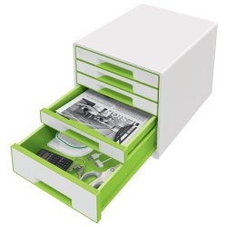 Leitz Skuffekabinet A4 Desk Cube - 5 skuffer - WOW hvid med grn