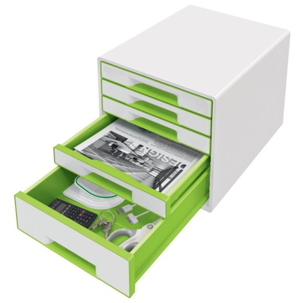 Leitz Skuffekabinet A4 Desk Cube - 5 skuffer - WOW hvid med grn