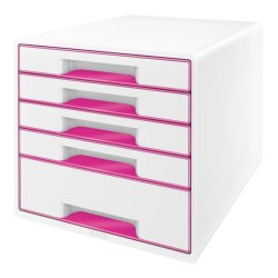 Leitz Skuffekabinet A4 Desk Cube - 5 skuffer - WOW hvid med pink