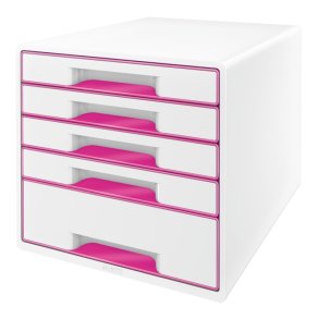 Leitz Skuffekabinet A4 Desk Cube - 5 skuffer - WOW hvid med pink