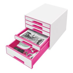 Leitz Skuffekabinet A4 Desk Cube - 5 skuffer - WOW hvid med pink