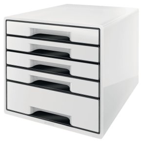 Leitz Skuffekabinet A4 Desk Cube - 5 skuffer - WOW hvid med sort