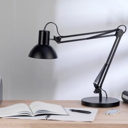 Unilux arkitektlampe Success - Sort 66cm kontorlampe - Drejelig dobbeltleddet arm
