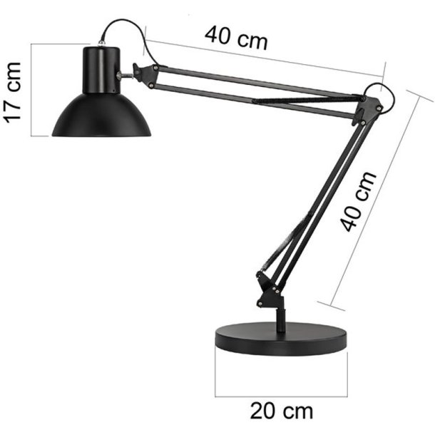Unilux arkitektlampe Success - Sort kontorlampe - Drejelig dobbeltleddet arm