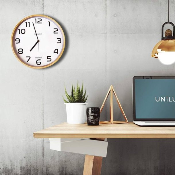 Unilux Baltic Silent Clock 31,5cm - Analog vgur i hvid - trramme