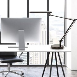 Unilux arkitektlampe Mambo 2.0 - gr LED kontorlampe - Drejelig dobbeltleddet arm