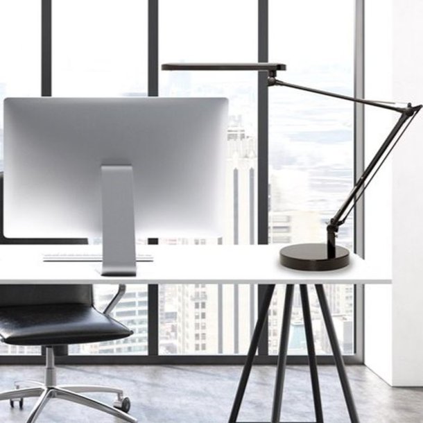 Unilux arkitektlampe Mambo 2.0 - gr LED kontorlampe - Drejelig dobbeltleddet arm