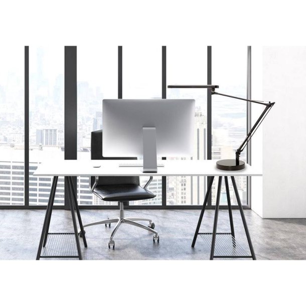 Unilux arkitektlampe Mambo - Sort LED kontorlampe - Drejelig dobbeltleddet arm