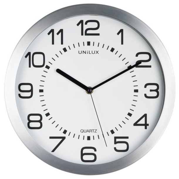 Unilux Moon Clock<br>Analog vgur i Slv<br>Diameter 30,5 cm<br>Hvid baggrundsbelysning