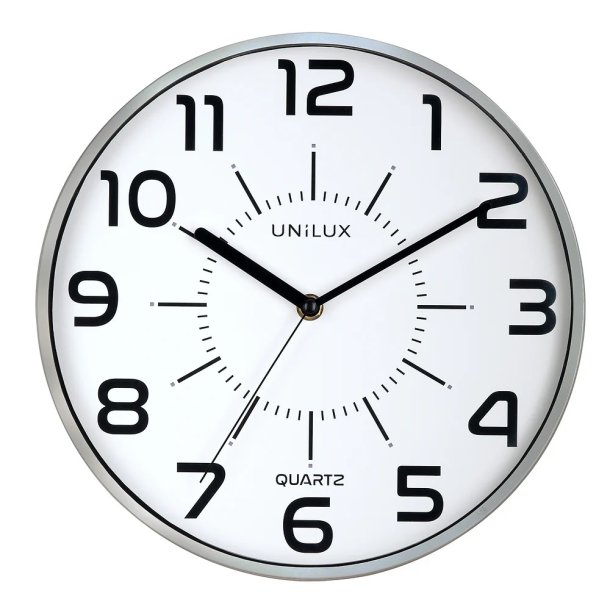 Unilux Pop Silent Clock<br>Analog vgur med slv ramme<br>Diameter 30,5 cm