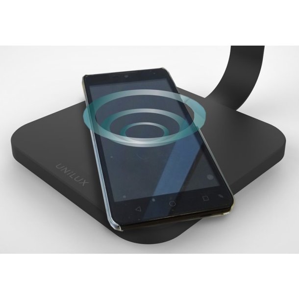 Unilux bordlampe Timelight - Sort LED kontorlampe - Bluetooth, USB og QI charging