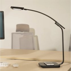 Unilux bordlampe Timelight - Sort LED kontorlampe - Bluetooth, USB og QI charging