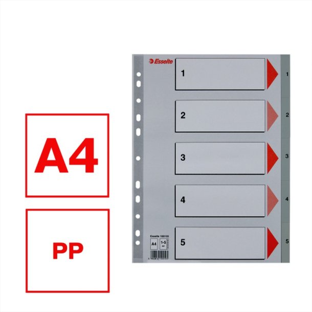 Esselte A4 Register - Kraftig pp - 1-5 - gr