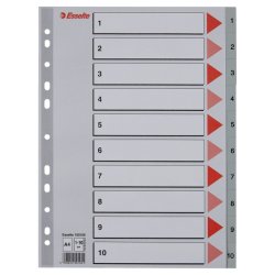 Esselte A4 Register - Kraftig pp - 1-10 - med pile-design - gr