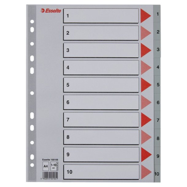 Esselte A4 Register - Kraftig pp - 1-10 - med pile-design - gr