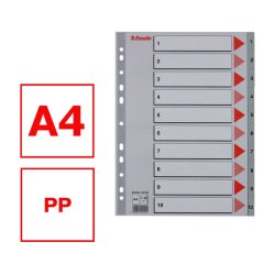 Esselte A4 Register - Kraftig pp - 1-10 - med pile-design - gr