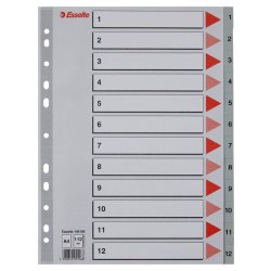 Esselte A4 Register - Kraftig pp - 1-12 - med pile-design - gr
