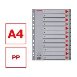Esselte A4 Register - Kraftig pp - 1-12 - med pile-design - gr