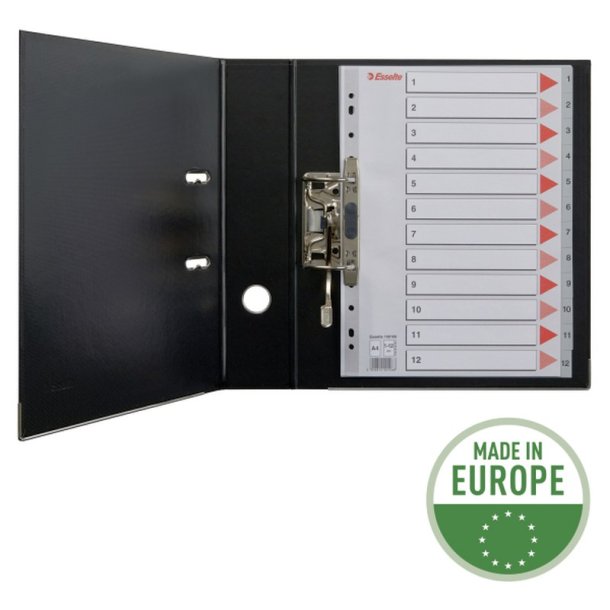 Esselte A4 Register - Kraftig pp - 1-12 - med pile-design - gr