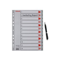 Esselte A4 Register - Kraftig pp - 1-12 - med pile-design - gr