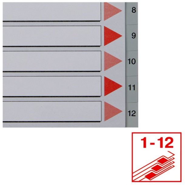Esselte A4 Register - Kraftig pp - 1-12 - med pile-design - gr