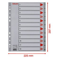 Esselte A4 Register - Kraftig pp - 1-12 - med pile-design - gr