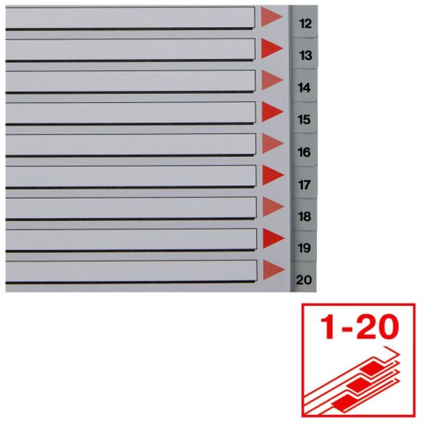 Esselte A4 Register - Kraftig pp - 1-20 - med pile-design - gr