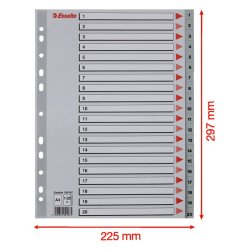 Esselte A4 Register - Kraftig pp - 1-20 - med pile-design - gr