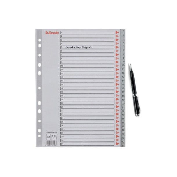 Esselte A4 Register - Kraftig pp - 1-31 - med pile-design - gr