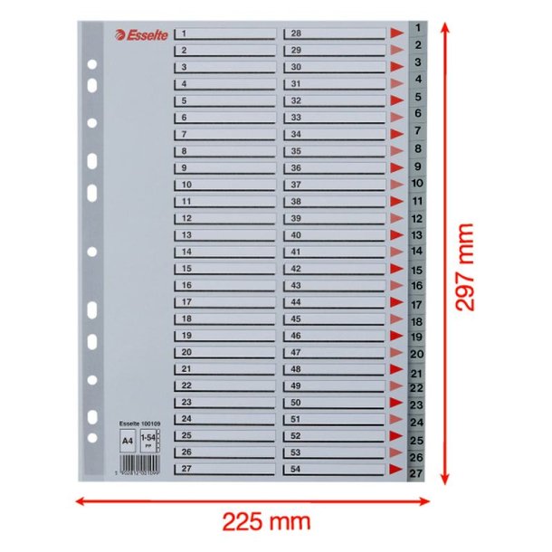Esselte A4 Register - Kraftig pp - 1-54 - med pile-design - gr