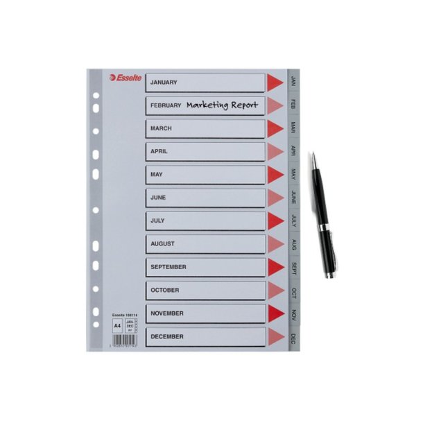 Esselte A4 Register - Kraftig pp - Jan-Dec. (GB) - gr