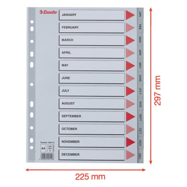 Esselte A4 Register - Kraftig pp - Jan-Dec. (GB) - gr