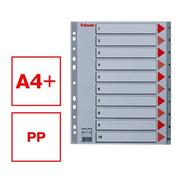 Esselte A4 maxi Register - Kraftig pp - 1-10 - gr