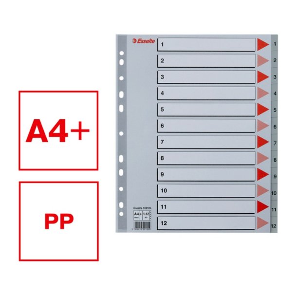 Esselte A4 maxi Register - Kraftig pp - 1-12 - gr