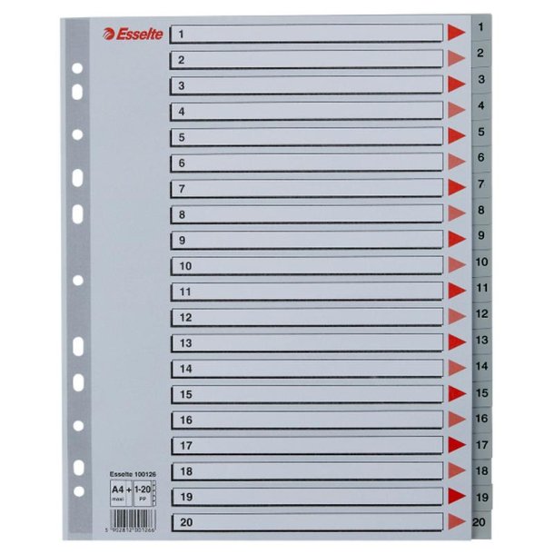 Esselte A4 maxi Register - Kraftig pp - 1-20 - gr