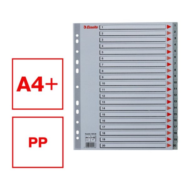Esselte A4 maxi Register - Kraftig pp - 1-20 - gr