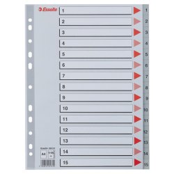 Esselte A4 Register - Kraftig pp - 1-15 - med pile-design - gr