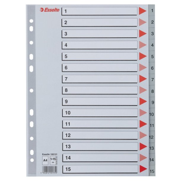 Esselte A4 Register - Kraftig pp - 1-15 - med pile-design - gr