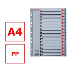 Esselte A4 Register - Kraftig pp - 1-15 - med pile-design - gr