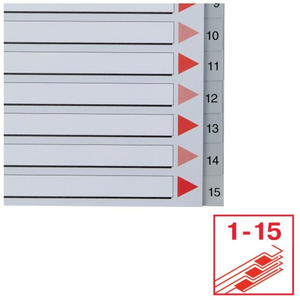 Esselte A4 Register - Kraftig pp - 1-15 - med pile-design - gr