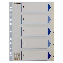 Esselte A4 Register - Kraftig pp - 1-5 - med pile-design - hvid