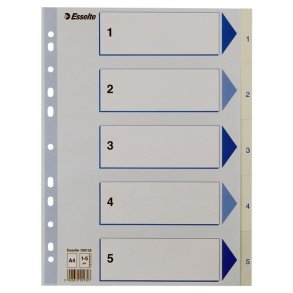 Esselte A4 Register - Kraftig pp - 1-5 - med pile-design - hvid